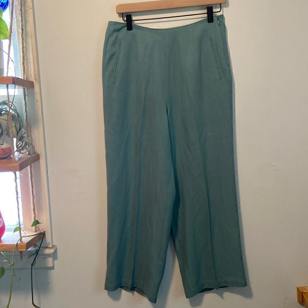 Tommy Bahama Sea Blue Green Vintage Wide Leg 100% Silk Lightweight Pants Size 10